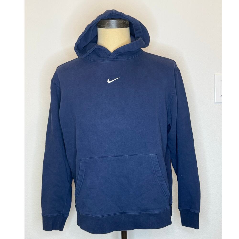 Nike Blue Center Swoosh Blue Hoodie Sweatshirt Top Shirt Men size M